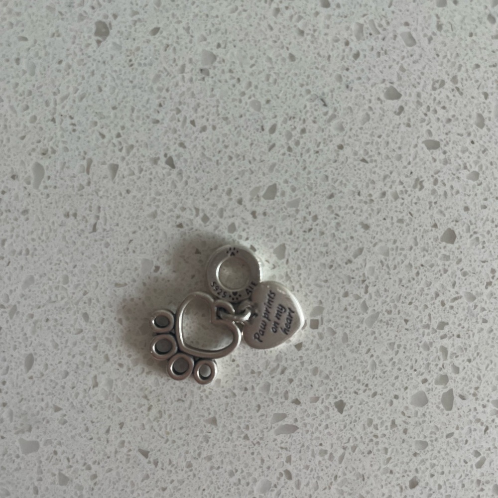 Silver Heart Paw Print Charm
